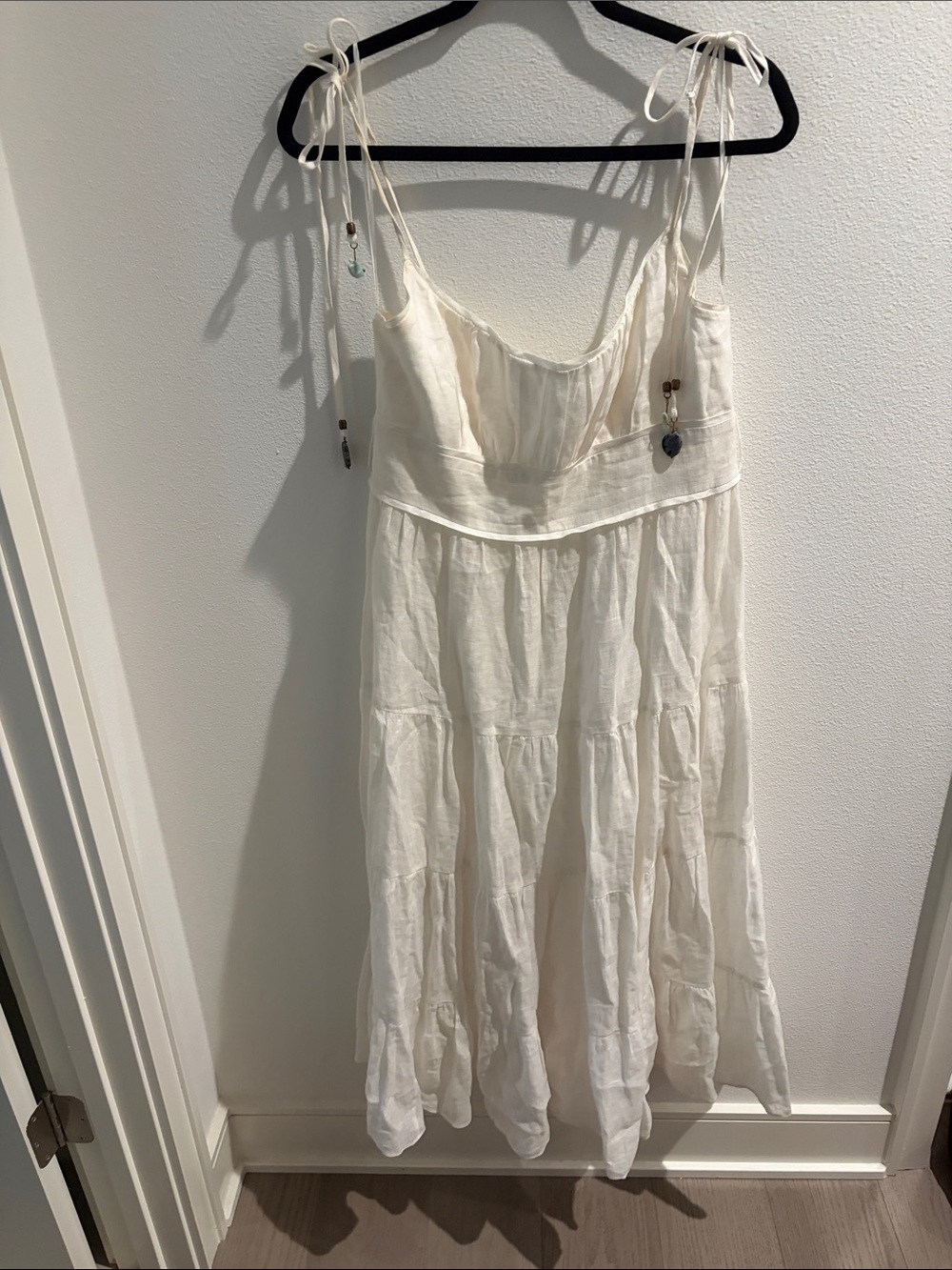 Zimmermann Cream Linen Midi Dress with Tie Straps size 3
